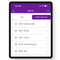 Tela do app exclusivo com o plano alimentar